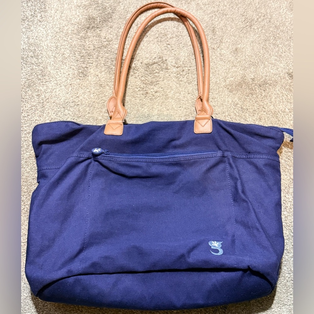 Navy Canvas Tote with Tan Handles by Geckobrands